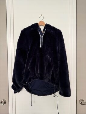 FREE PEOPLE • oversized off the record dark blue furry pullover